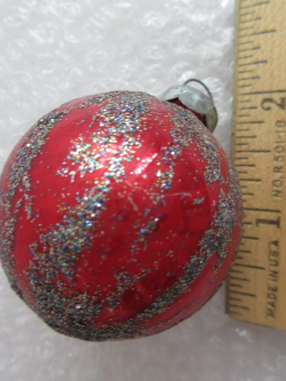 Glass Christmas Ornaments Vintage Made in USA Decorated with Glitter Lot of 4